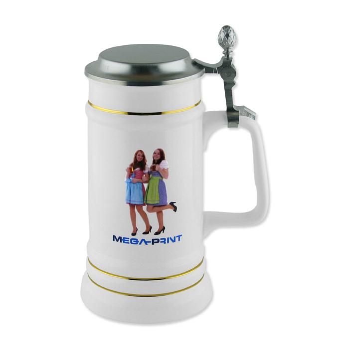 Bierkrug mit Zinndeckel mit Foto bedrucken