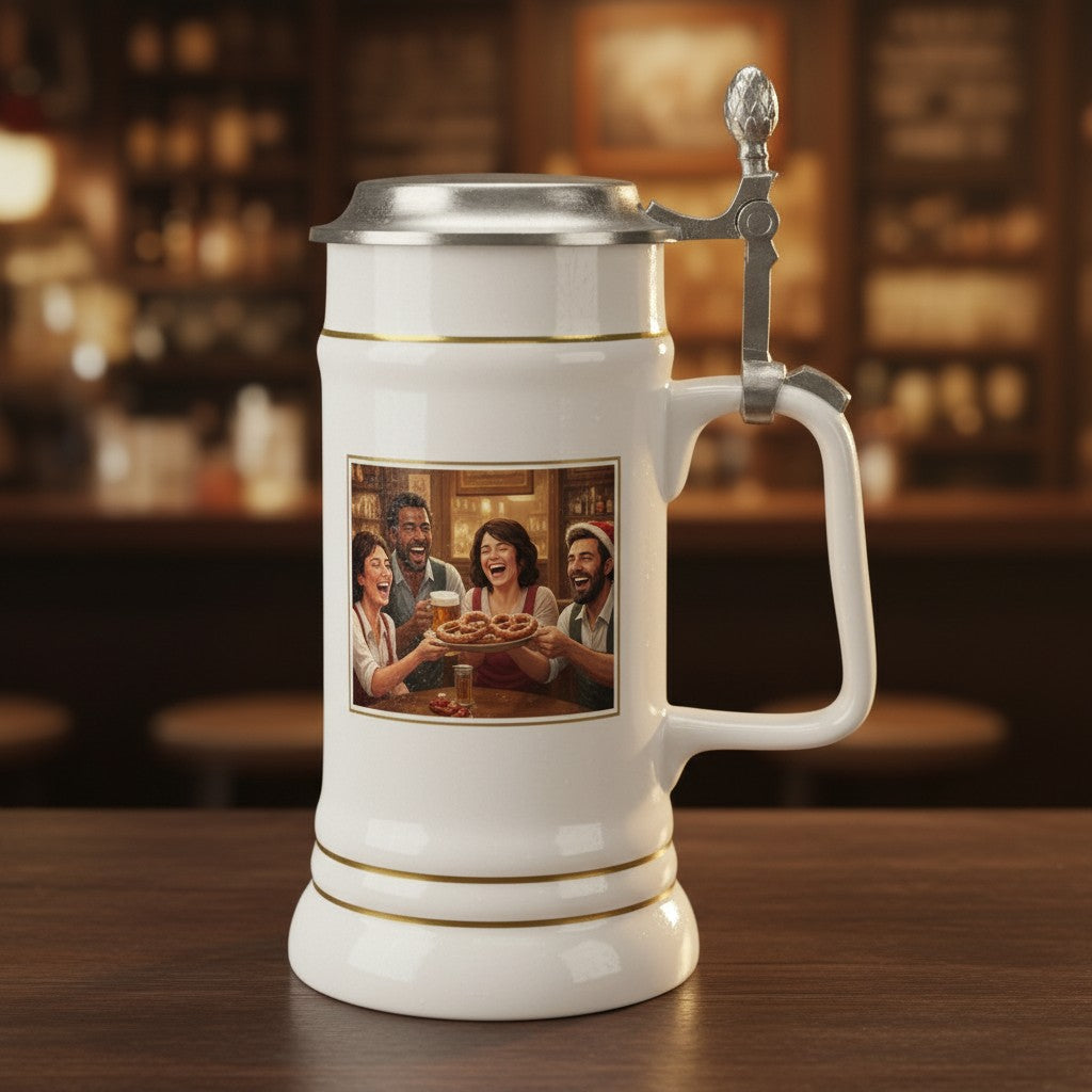 Bierkrug mit Zinndeckel personalisiert