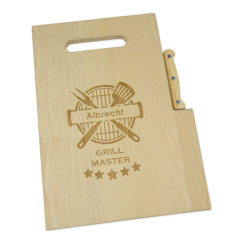 schneidebrett mit messer geschenk